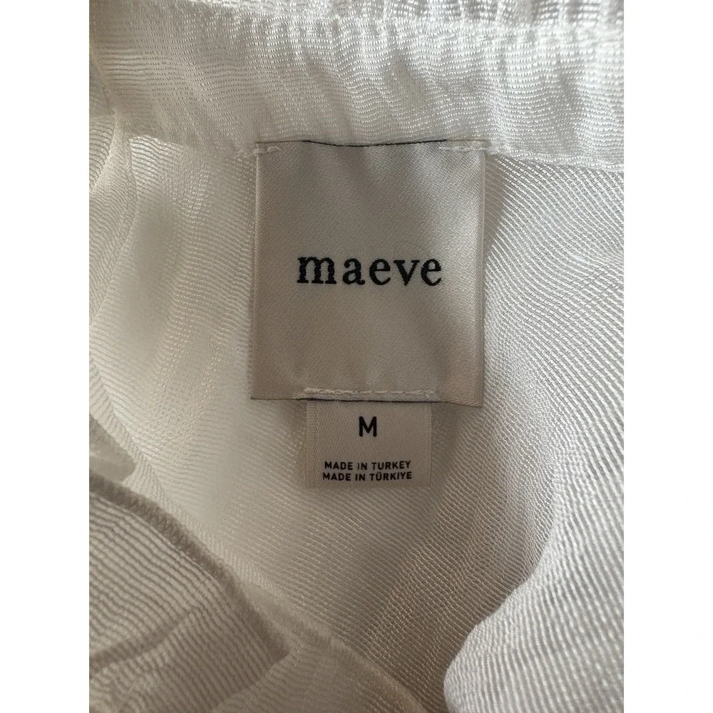 Maeve & Anthropologie White Sheer Blouse Mock Neck Puff Sleeve Gauze Size Medium